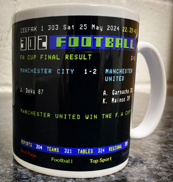 ANY GAME PERSONALISED Custom Ceefax Football Fan Teletext Tea Coffee Mug Gift